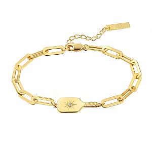Pickleball Played On Paddle Charm Link Bracelet Gold