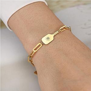 Pickleball Played On Paddle Charm Link Bracelet Gold
