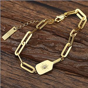 Pickleball Played On Paddle Charm Link Bracelet Gold