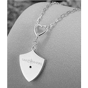 Saints and Saviors Shield Crown Pendant Heart Necklace Silver