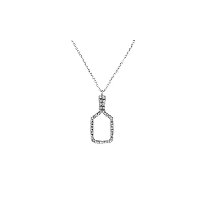 Pickleball Belle Volley FINE Necklace Solid 14k White Gold with Diamonds