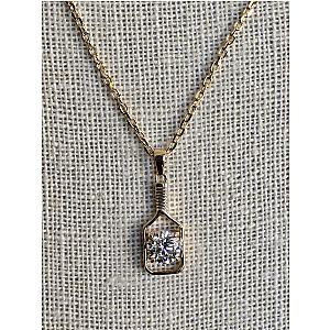 Pickleball Diamond Solitaire Paddle 14K Gold Necklace