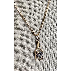 Pickleball Diamond Solitaire Paddle 14K Gold Necklace