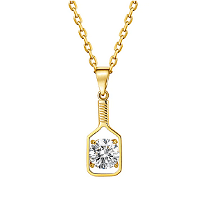 Pickleball Diamond Solitaire Paddle 14K Gold Necklace