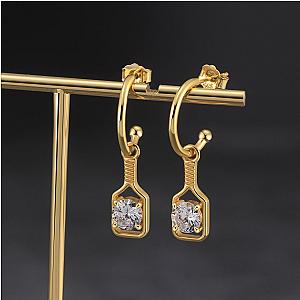 Pickleball Sparkle Paddle Hoop Earrings Gold