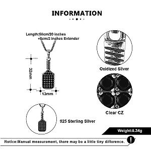Pickleball* Baller Paddle Necklace Silver