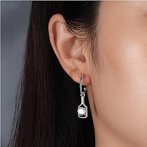 Pickleball Sparkle Paddle Hoop Earrings Silver