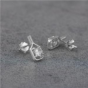 Pickleball Sparkler Paddle Stud Earrings Silver