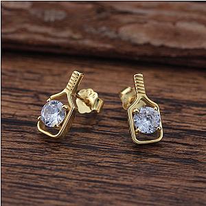 Pickleball Sparkler Paddle Stud Earrings Gold