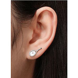 LoveMatch Tennis Racquet Bling Stud Earrings Silver