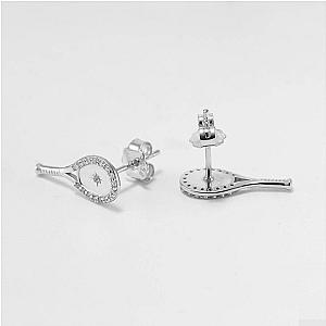LoveMatch Tennis Racquet Bling Stud Earrings Silver
