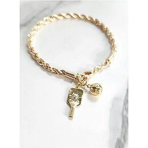 Pickleball Posh Player Paddle & Ball Charm Gold Bracelet