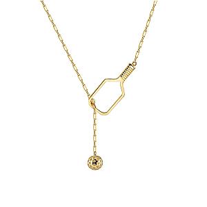 Pickleball Lariat Gold Paddle & Ball Necklace