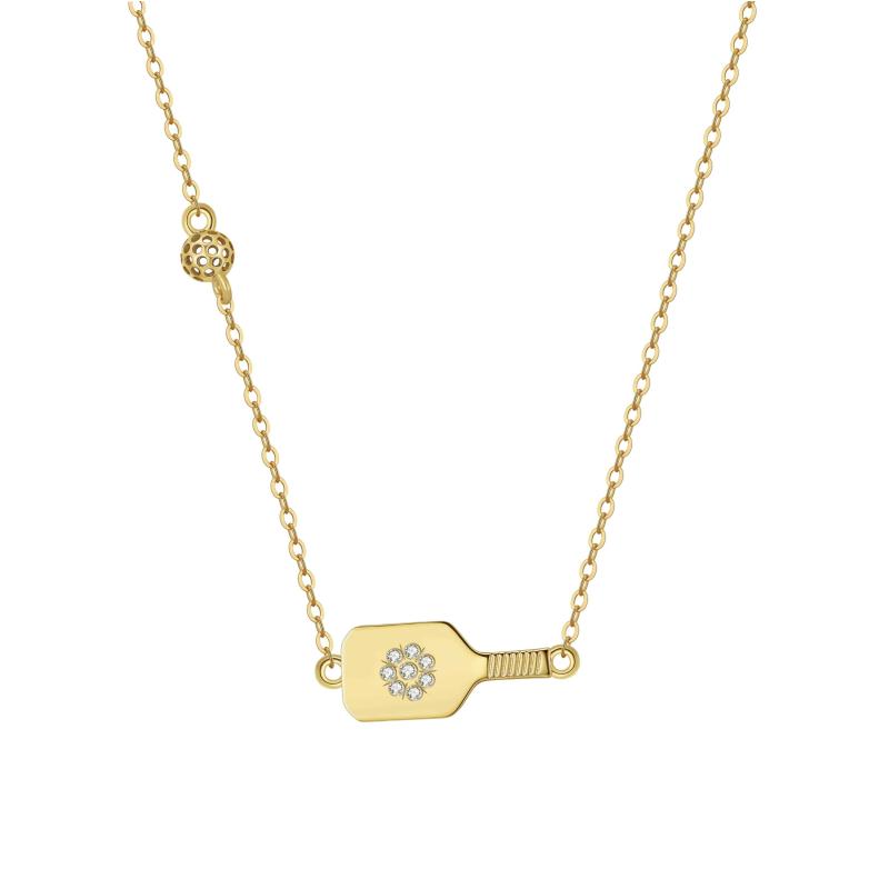 Pickleball Dainty Dinker Flower Paddle Gold Necklace