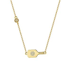 Pickleball Dainty Dinker Flower Paddle Gold Necklace