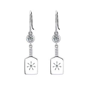 Pickleball Paddle Drop Silver Earrings