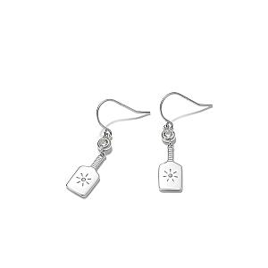 Pickleball Paddle Drop Silver Earrings