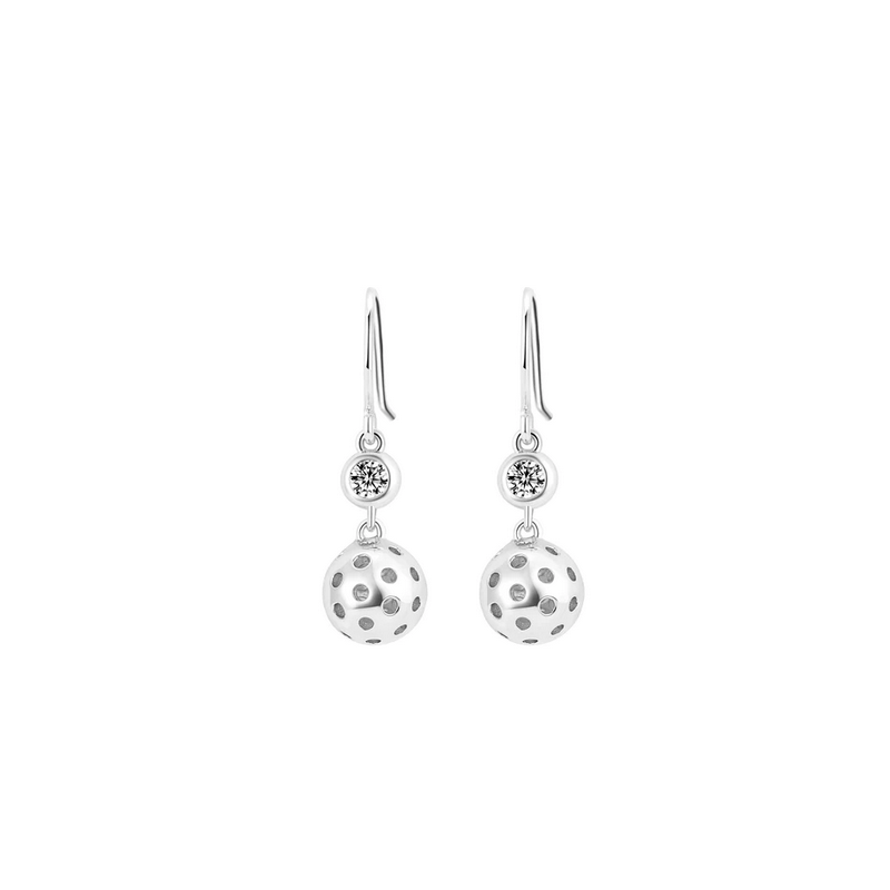 Pickleball Ball Drop Silver Earrings
