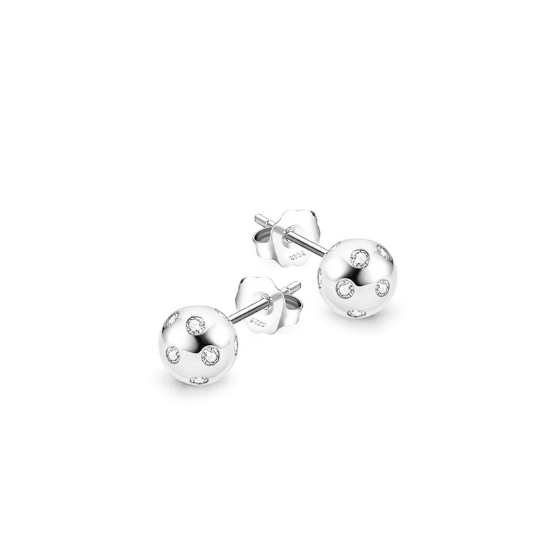 Pickleball Bling Stud Ball Silver Earrings