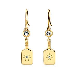 Pickleball Paddle Drop Gold Earrings