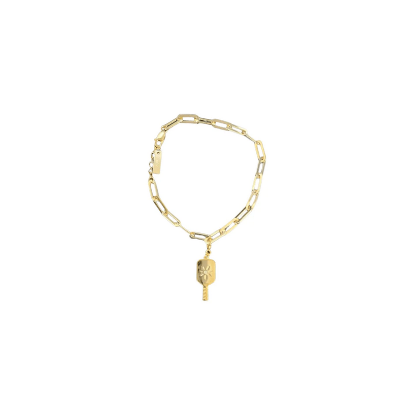 Pickleball Paddle Charm Gold Bracelet