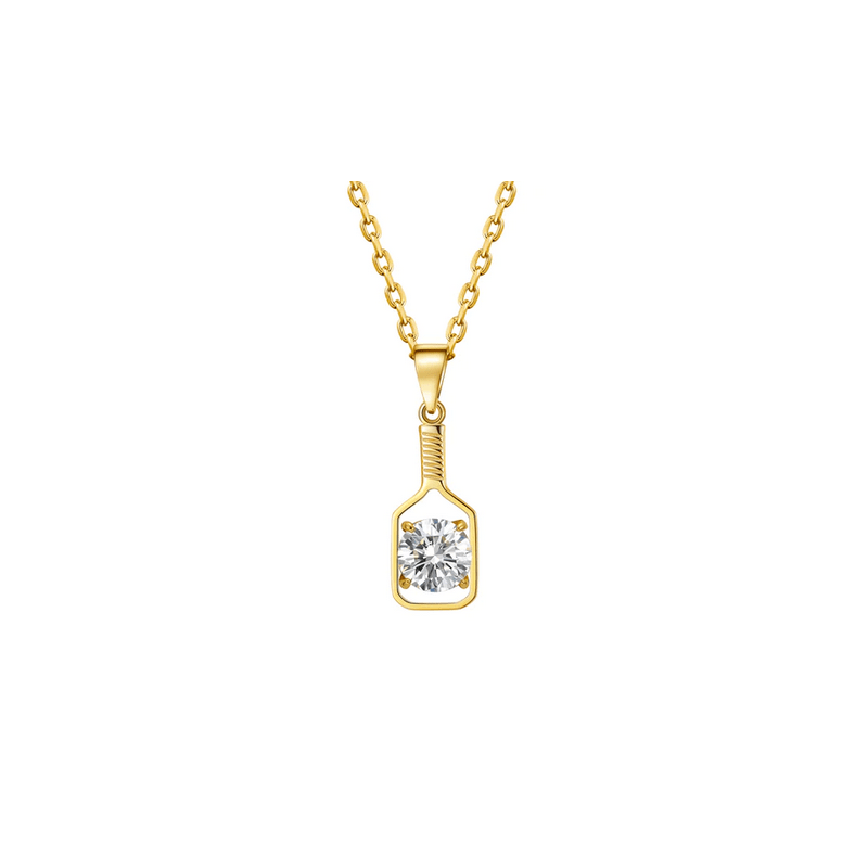 Pickleball Solitaire Gold Paddle Necklace