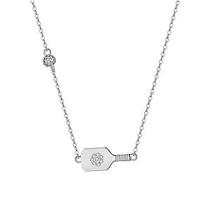 Pickleball Dainty Dinker Flower Paddle Silver Necklace