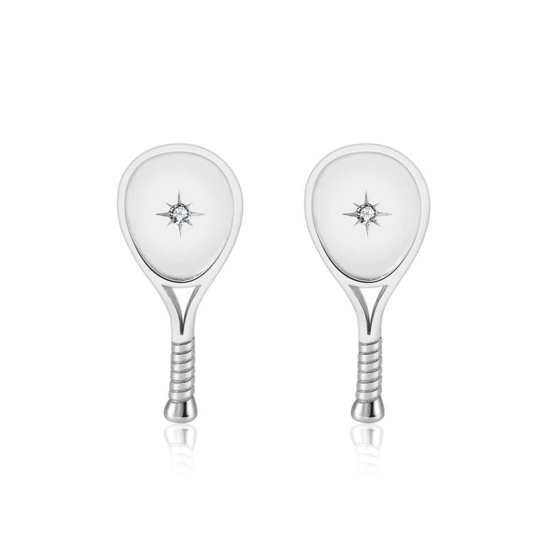 LoveMatch Tennis Racquet Stud Earrings Silver