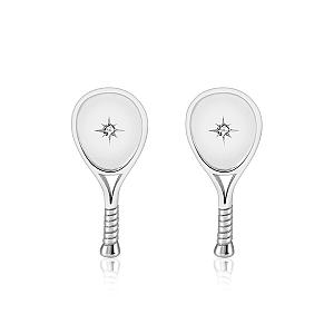 LoveMatch Tennis Racquet Stud Earrings Silver
