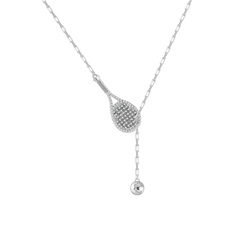 LoveMatch Tennis Lariat Bling Racquet and Ball Necklace Silver