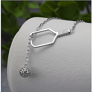Pickleball Lariat Silver Paddle & Ball Necklace
