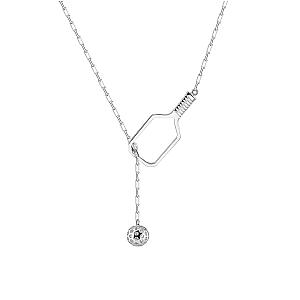 Pickleball Lariat Silver Paddle & Ball Necklace
