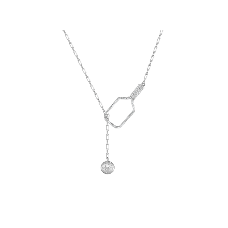 Pickleball Lariat PLUS Silver Paddle & Ball Necklace