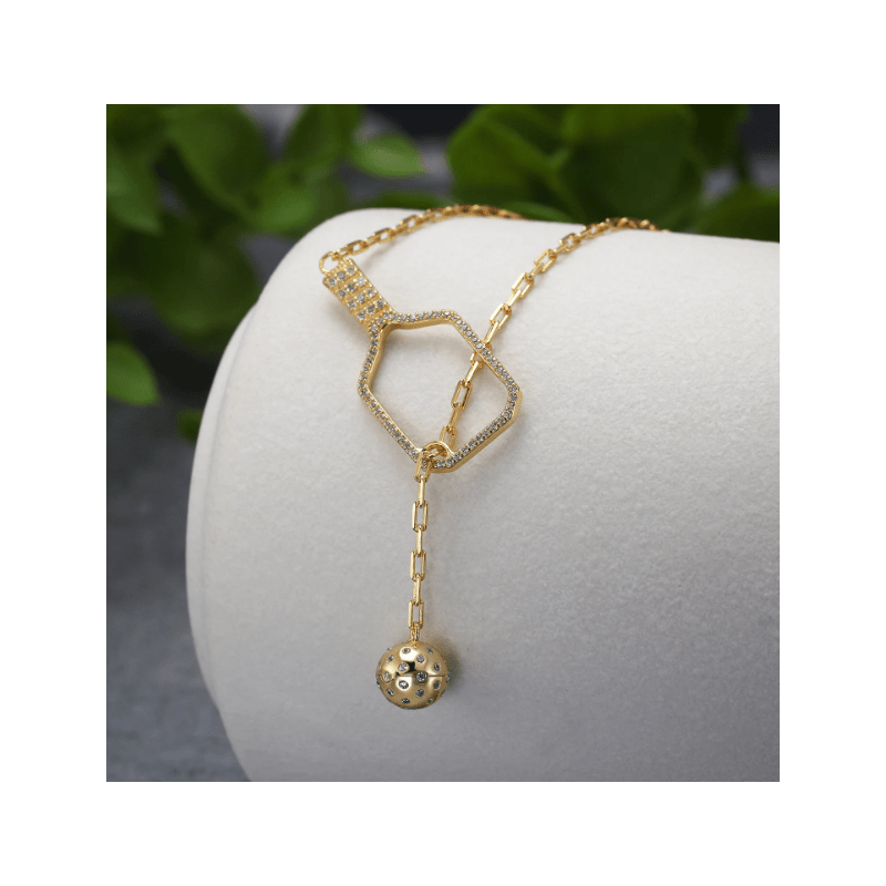 Pickleball Lariat PLUS Gold Paddle and Ball Necklace