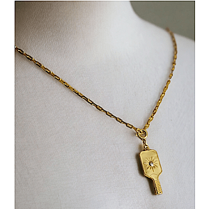 Pickleball Paddle Charm Gold Necklace