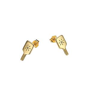 Pickleball Paddle FINE Solid 14k Gold Stud Earrings with Diamonds