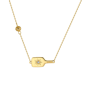 Pickleball Dinker FINE Necklace Solid 14k Gold with Diamond