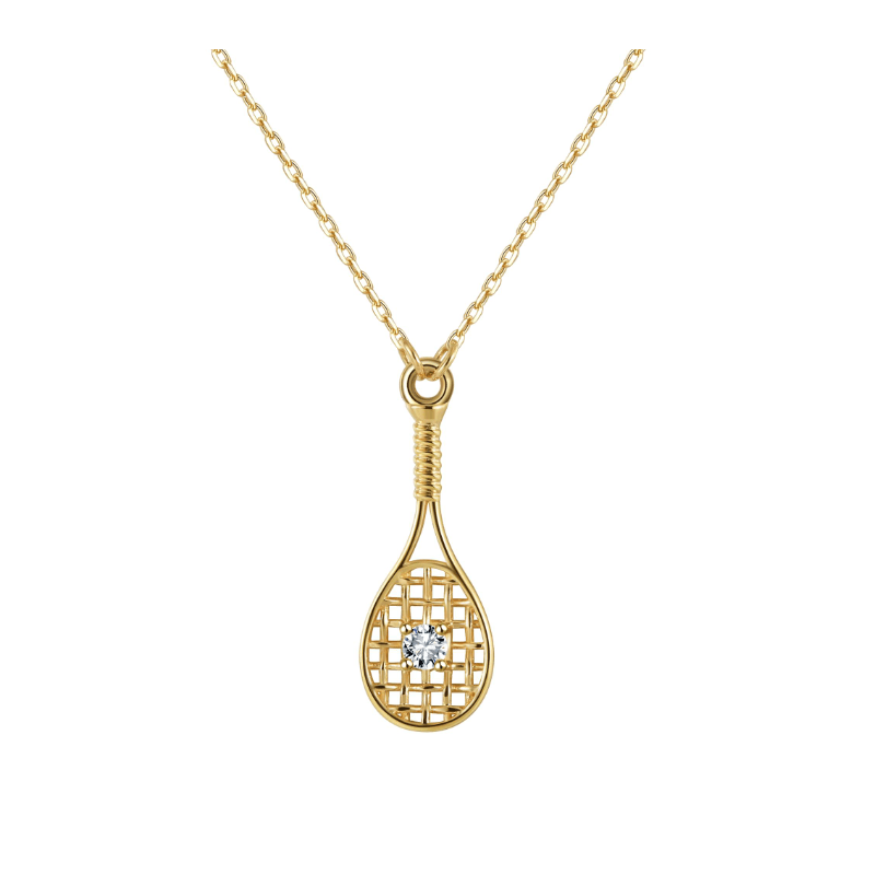 Tennis Sweet Love FINE Racquet Necklace 14k Gold with Diamond