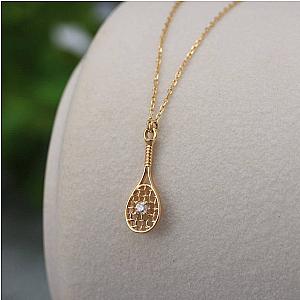 Tennis Sweet Love FINE Racquet Necklace 14k Gold with Diamond