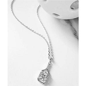 Pickleball Solitaire Paddle and Stone Silver  Necklace