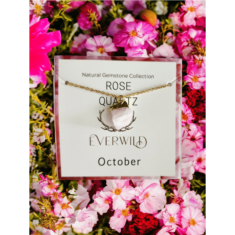 Everwild* Raw Natural Gemstone Nugget Birthstone Necklace - October Rose Quartz