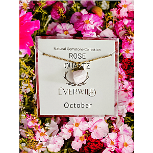 Everwild* Raw Natural Gemstone Nugget Birthstone Necklace - October Rose Quartz