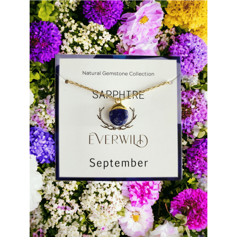 Everwild* Raw Natural Gemstone Nugget Birthstone Necklace - September Sapphire