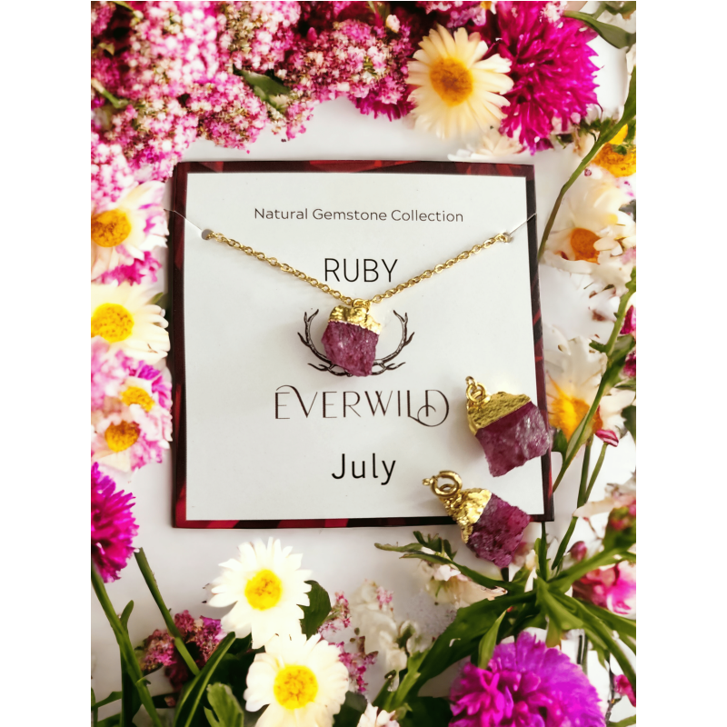 Everwild* Raw Natural Gemstone Nugget Birthstone Necklace - July Ruby