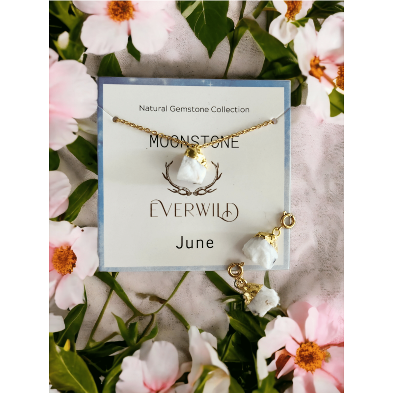 Everwild* Raw Natural Gemstone Nugget Birthstone Necklace for Women - June Moonstone