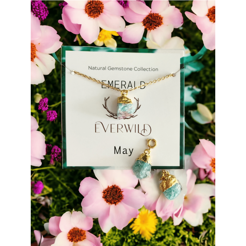 Raw Natural Gemstone Nugget Birthstone Necklace - May Emerald