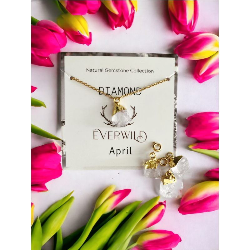 Raw Natural Gemstone Nugget Birthstone Necklace - April Diamond