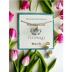 Raw Natural Gemstone Nugget Birthstone Necklace - March Aquamarine
