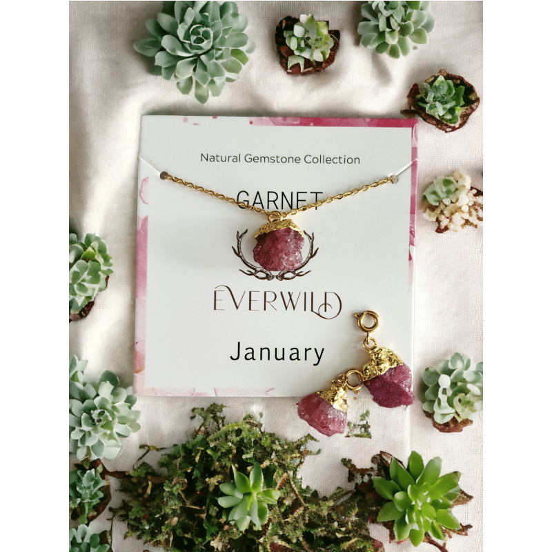Raw Natural Gemstone Nugget Birthstone Necklace - January Garnet