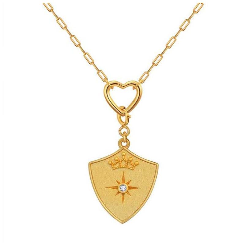 Saints and Saviors Shield Crown Pendant Heart Necklace